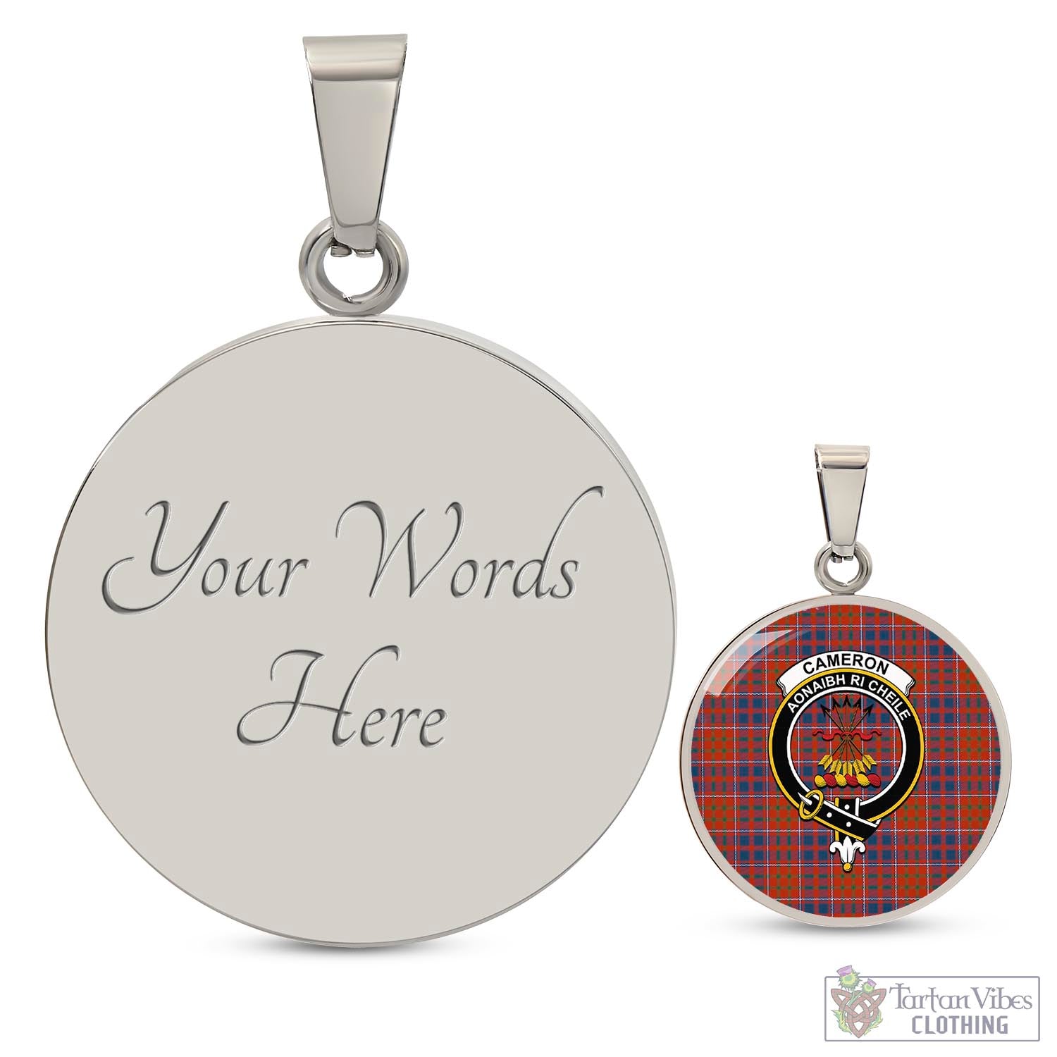 Tartan Vibes Clothing Cameron of Lochiel Ancient Tartan Circle Necklace with Family Crest