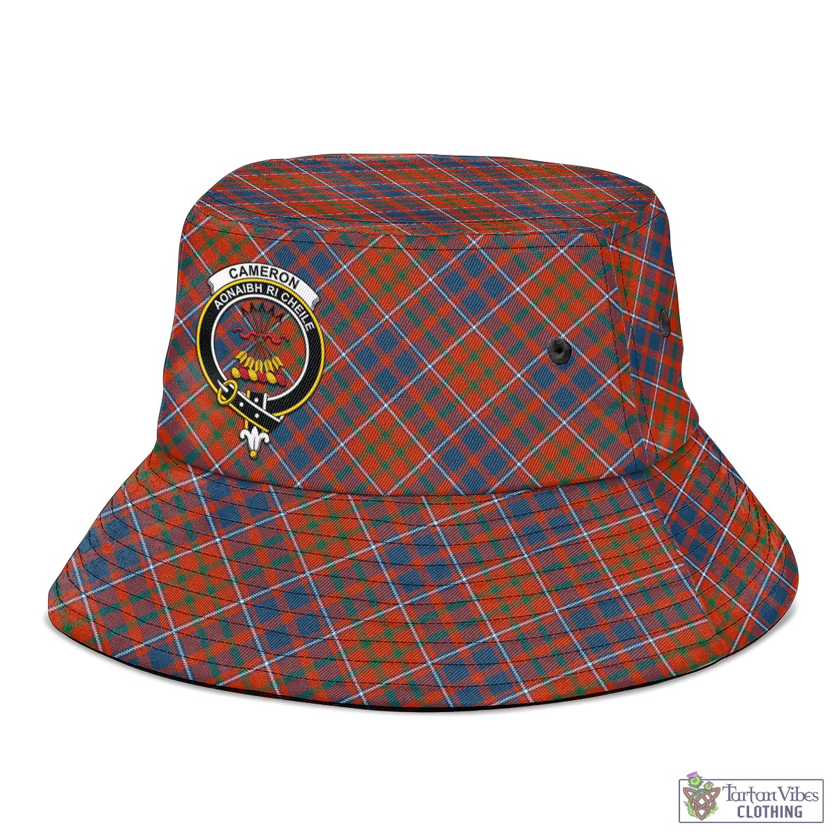 Tartan Vibes Clothing Cameron of Lochiel Ancient Tartan Bucket Hat with Family Crest