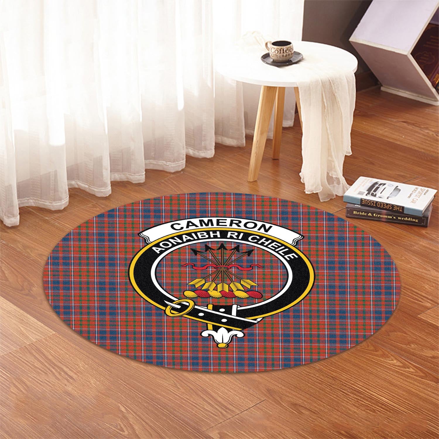 Cameron of Lochiel Ancient Tartan Round Rug with Family Crest - Tartanvibesclothing