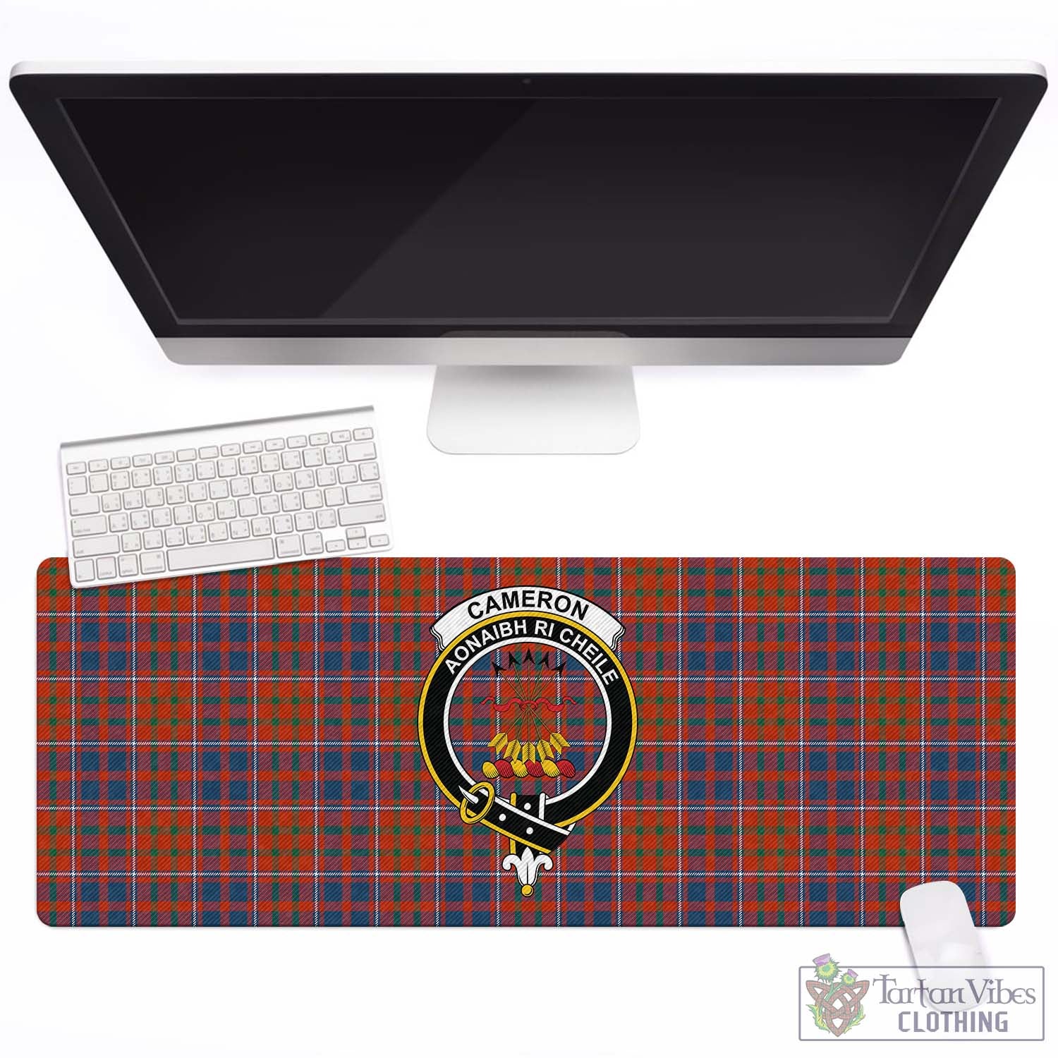 Tartan Vibes Clothing Cameron of Lochiel Ancient Tartan Mouse Pad with Family Crest