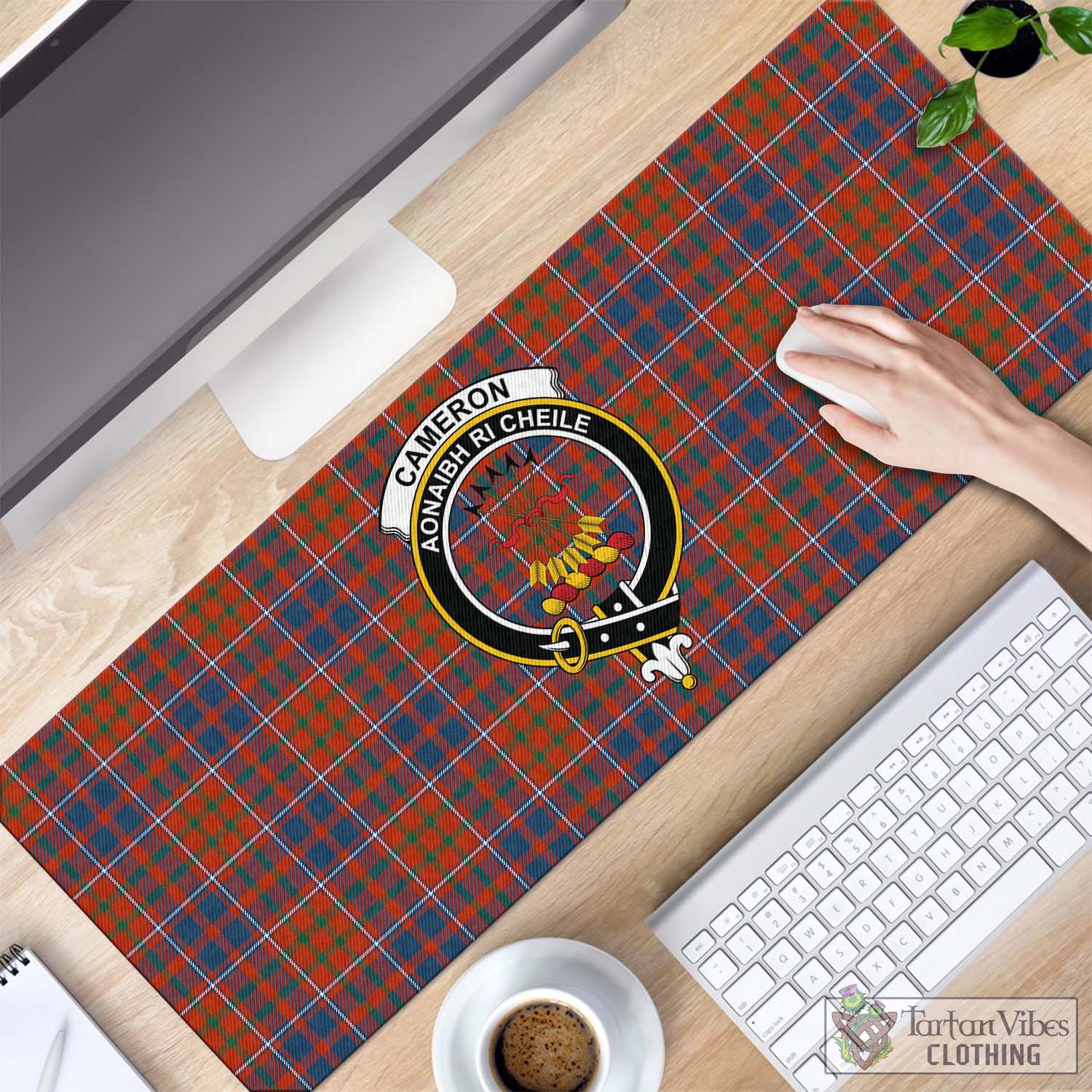 Tartan Vibes Clothing Cameron of Lochiel Ancient Tartan Mouse Pad with Family Crest