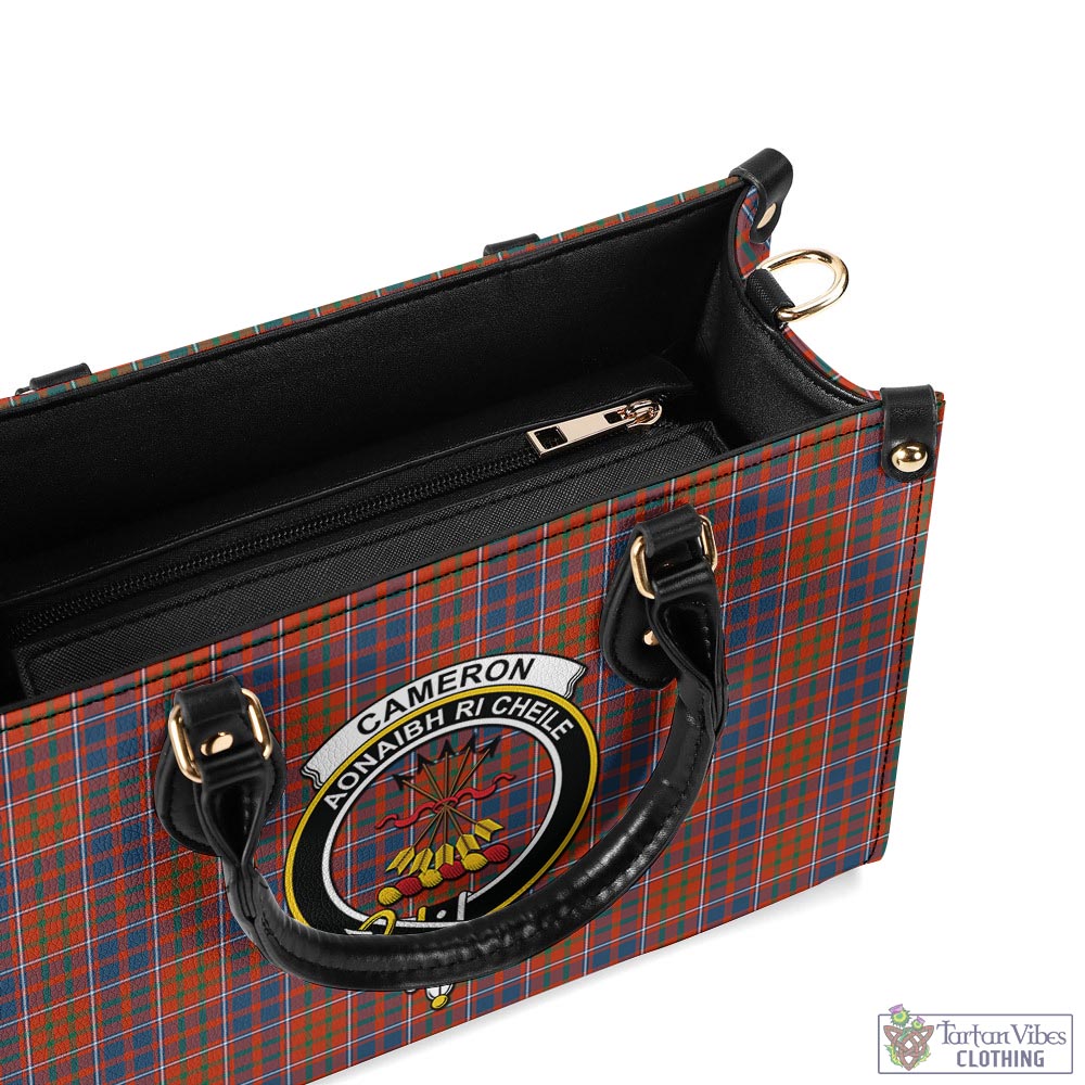 Tartan Vibes Clothing Cameron of Lochiel Ancient Tartan Luxury Leather Handbags with Family Crest