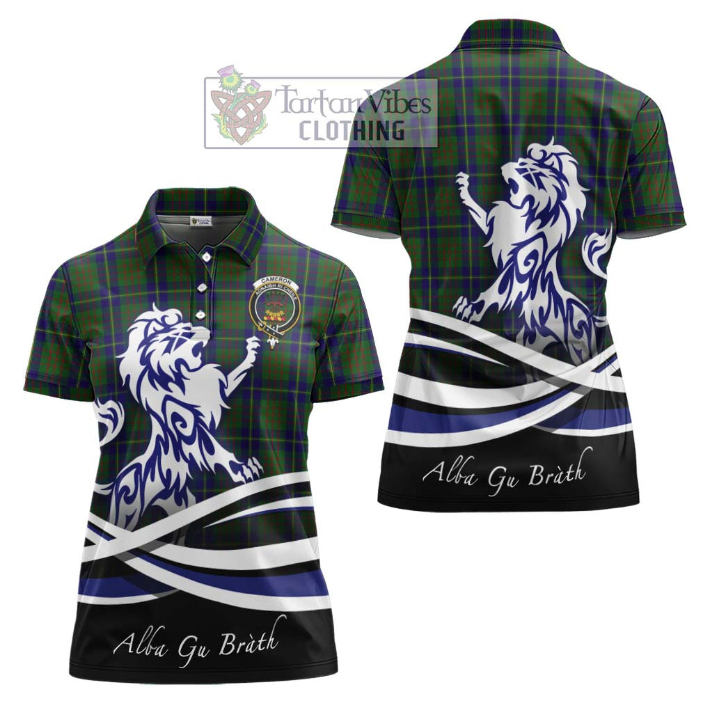 Cameron of Lochiel Hunting Tartan Women's Polo Shirt with Alba Gu Brath Regal Lion Emblem Women - Tartanvibesclothing Shop