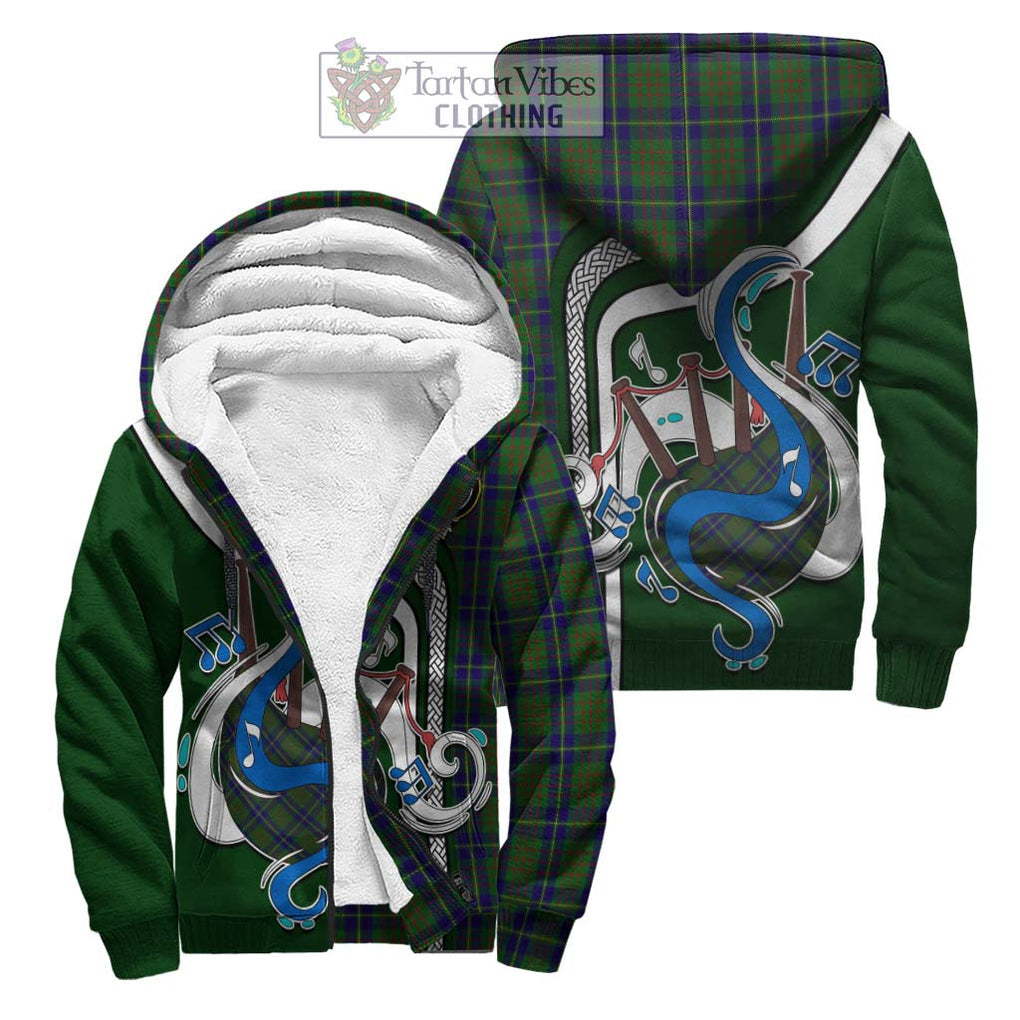 Cameron of Lochiel Hunting Tartan Sherpa Hoodie with Epic Bagpipe Style Unisex S - Tartanvibesclothing Shop