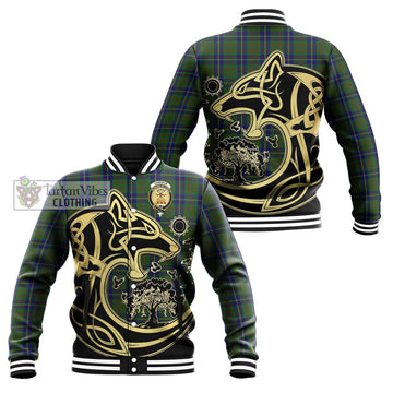 Cameron of Lochiel Hunting Tartan Baseball Jacket with Family Crest Celtic Wolf Style