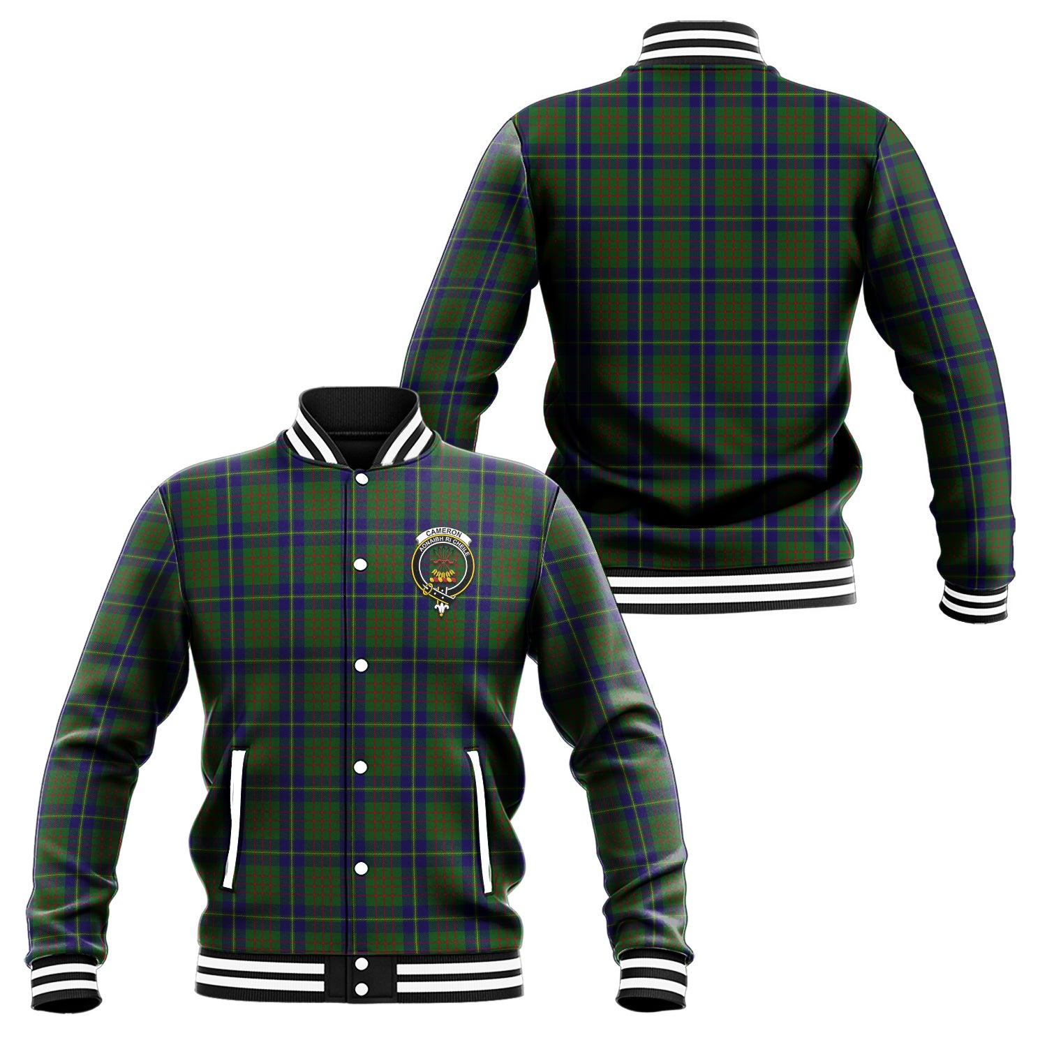 Cameron of Lochiel Hunting Tartan Baseball Jacket with Family Crest Unisex - Tartan Vibes Clothing