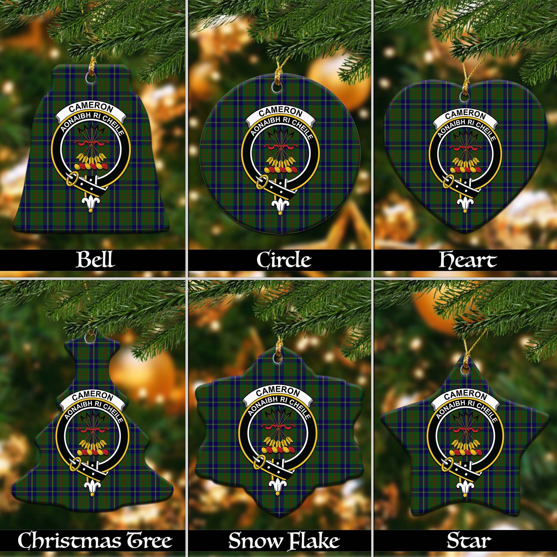 Cameron of Lochiel Hunting Tartan Christmas Ornaments with Family Crest Ceramic Bell Pack 1: ornament * 1 piece - Tartanvibesclothing