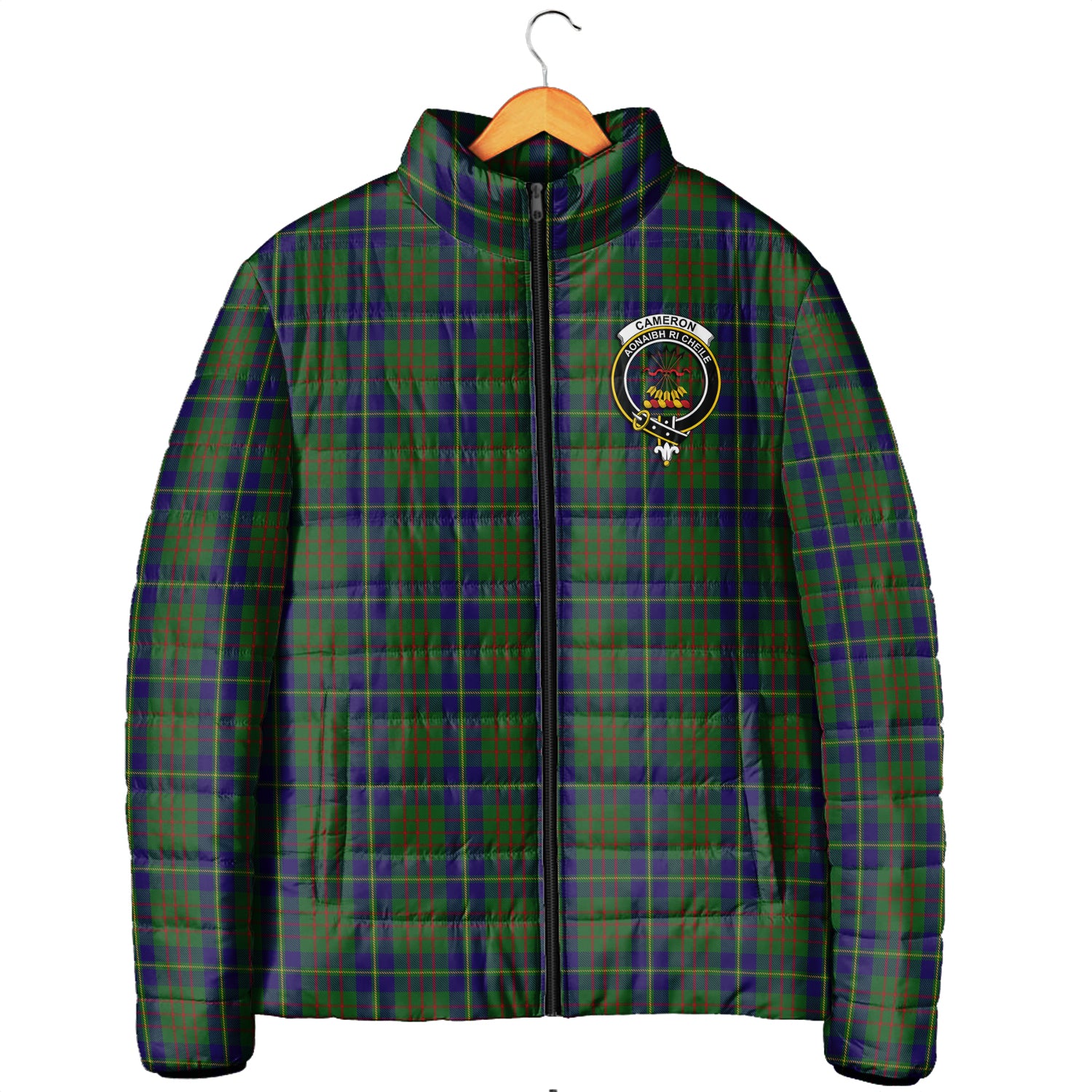 Cameron of Lochiel Hunting Tartan Padded Jacket with Family Crest Men's Padded Jacket - Tartan Vibes Clothing