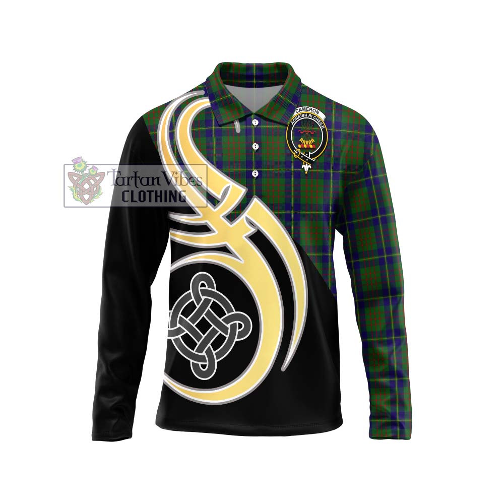 Cameron of Lochiel Hunting Tartan Long Sleeve Polo Shirt with Family Crest and Celtic Symbol Style Unisex - Tartan Vibes Clothing