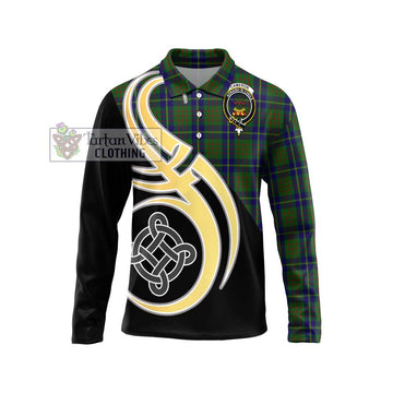 Cameron of Lochiel Hunting Tartan Long Sleeve Polo Shirt with Family Crest and Celtic Symbol Style