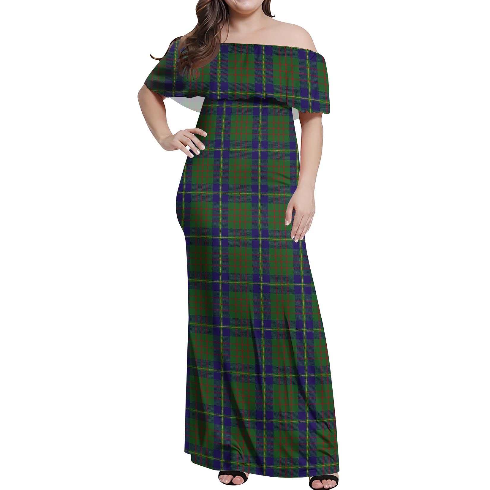 Cameron of Lochiel Hunting Tartan Off Shoulder Long Dress Women's Dress - Tartanvibesclothing