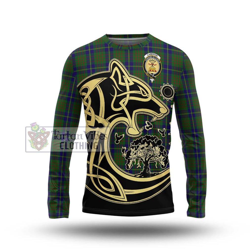 Cameron of Lochiel Hunting Tartan Long Sleeve T-Shirt with Family Crest Celtic Wolf Style Unisex - Tartan Vibes Clothing