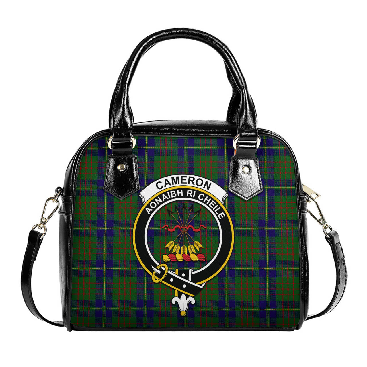 Cameron of Lochiel Hunting Tartan Shoulder Handbags with Family Crest One Size 6*25*22 cm - Tartanvibesclothing