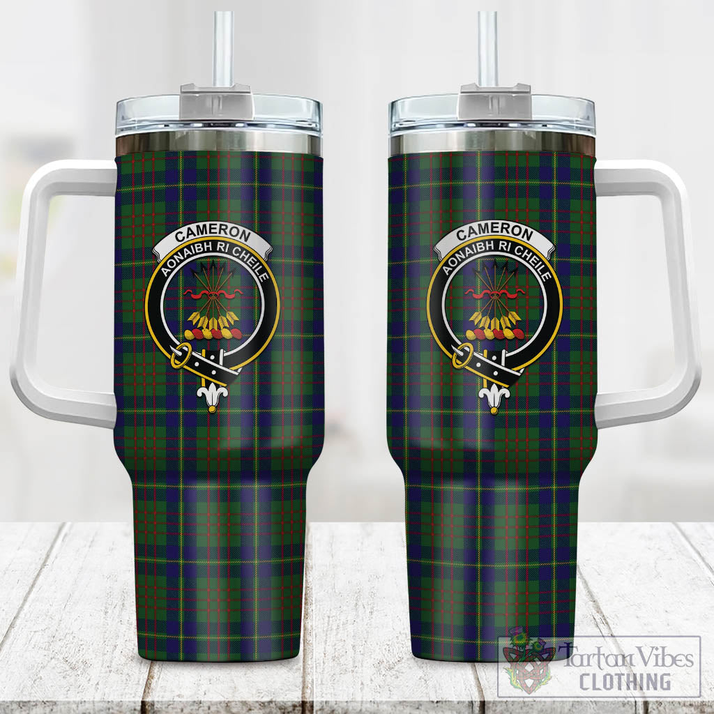 Tartan Vibes Clothing Cameron of Lochiel Hunting Tartan and Family Crest Tumbler with Handle