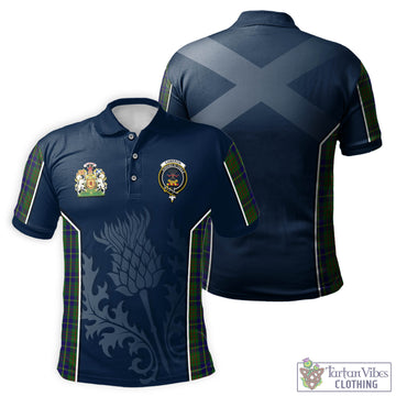 Cameron of Lochiel Hunting Tartan Men's Polo Shirt with Family Crest and Scottish Thistle Vibes Sport Style