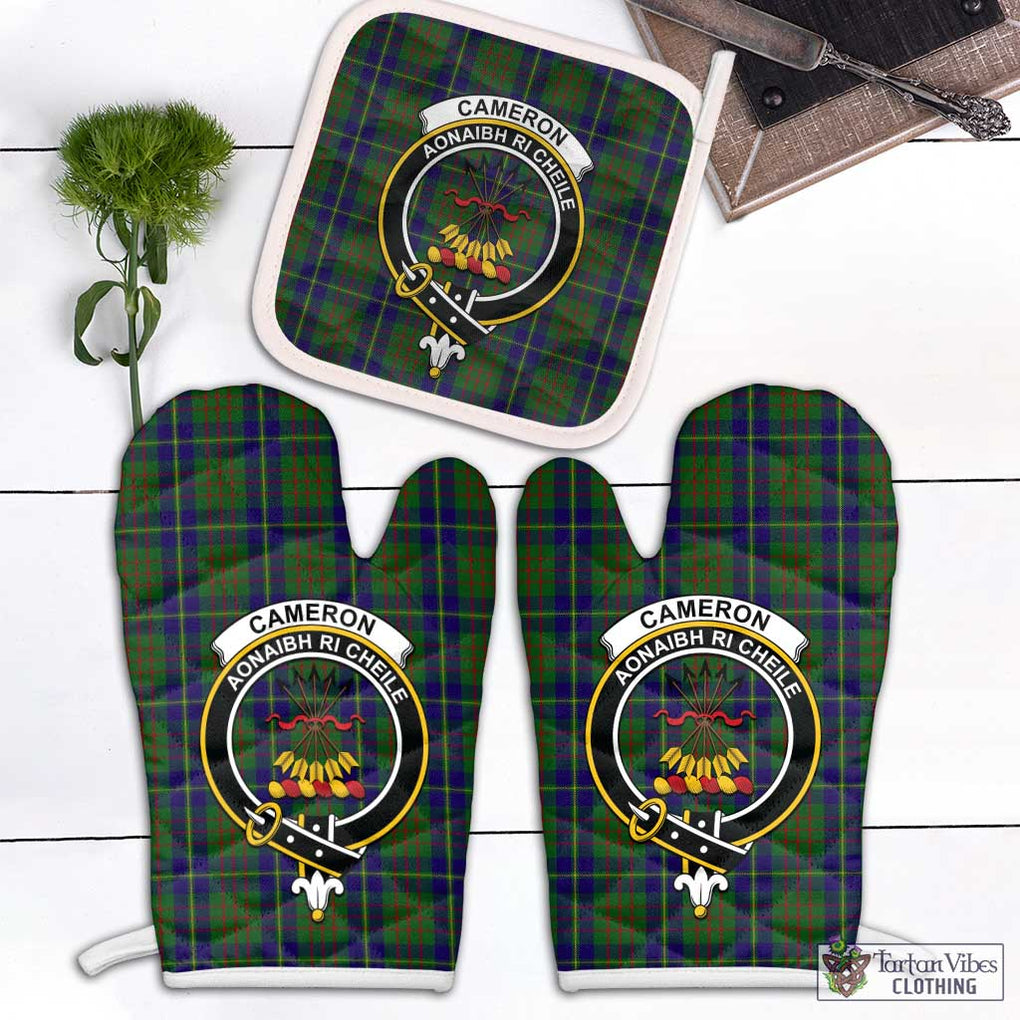 Cameron of Lochiel Hunting Tartan Combo Oven Mitt & Pot-Holder with Family Crest Combo 1 Oven Mitt & 1 Pot-Holder White - Tartan Vibes Clothing