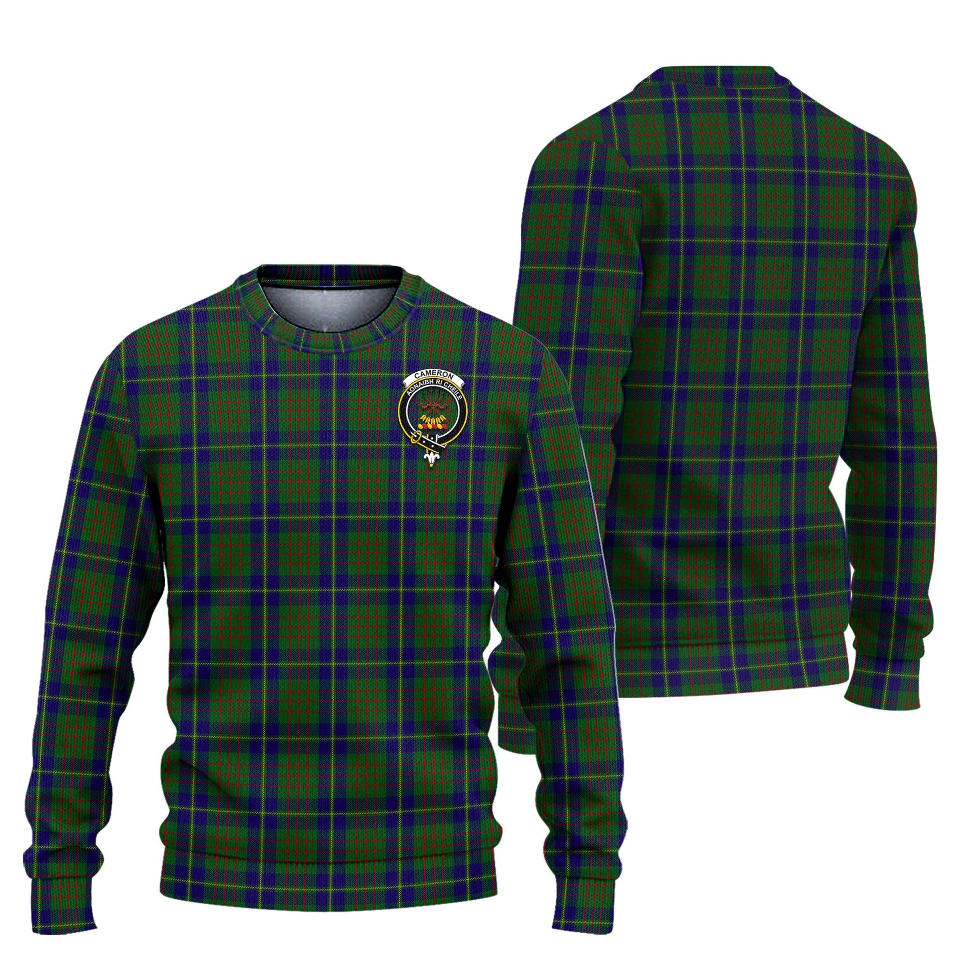 Cameron of Lochiel Hunting Tartan Knitted Sweater with Family Crest Unisex - Tartanvibesclothing