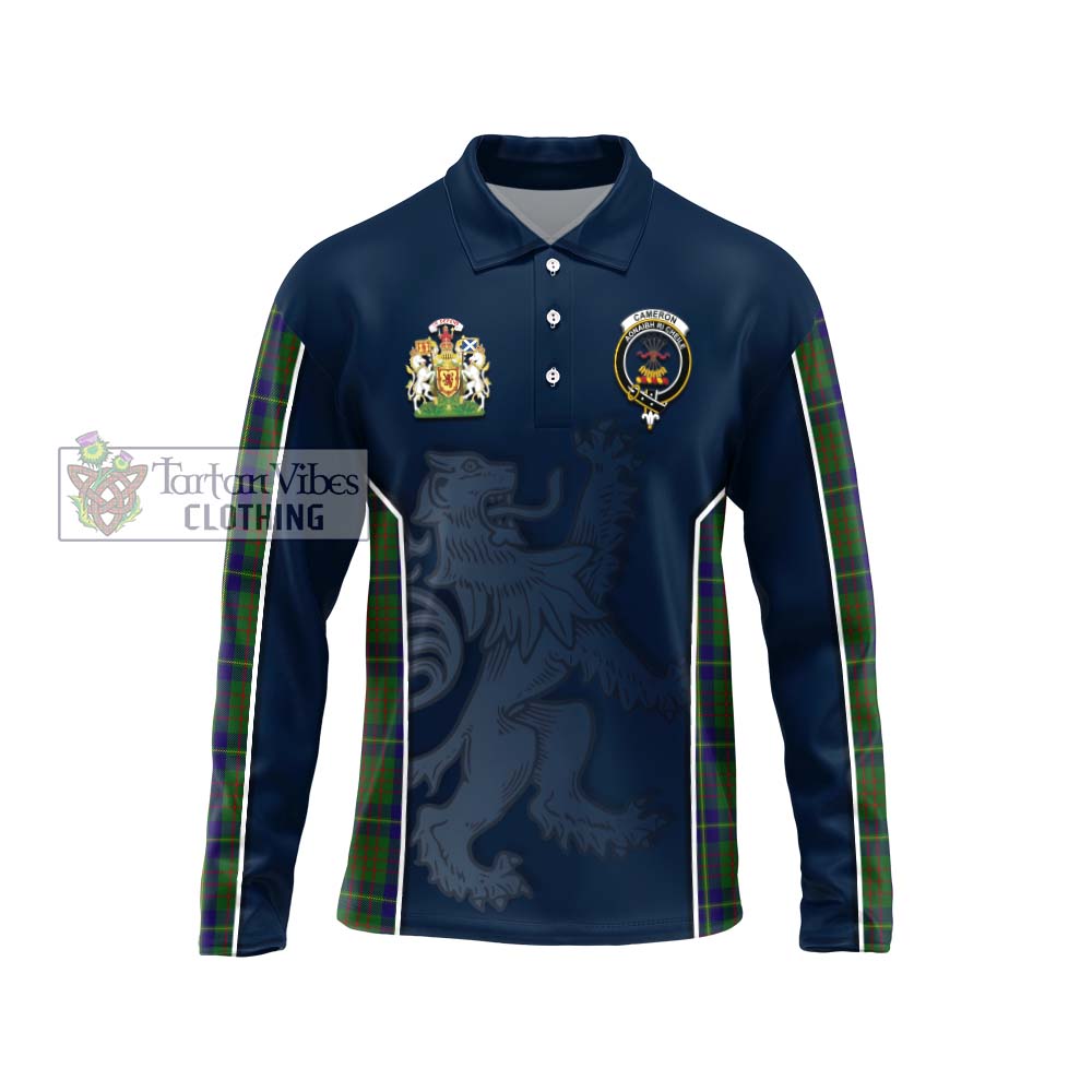 Cameron of Lochiel Hunting Tartan Long Sleeve Polo Shirt with Family Crest and Lion Rampant Vibes Sport Style Unisex - Tartan Vibes Clothing