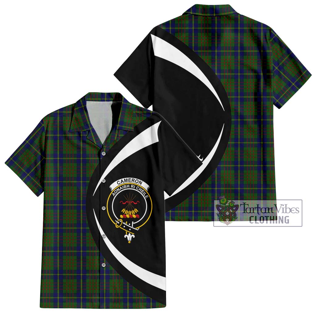 Cameron of Lochiel Hunting Tartan Short Sleeve Button Up with Family Crest Circle Style Kid - Tartan Vibes Clothing