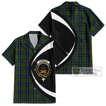 Cameron of Lochiel Hunting Tartan Short Sleeve Button Up with Family Crest Circle Style