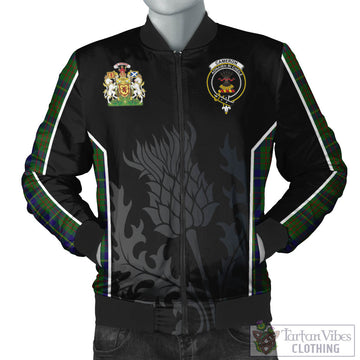 Cameron of Lochiel Hunting Tartan Bomber Jacket with Family Crest and Scottish Thistle Vibes Sport Style