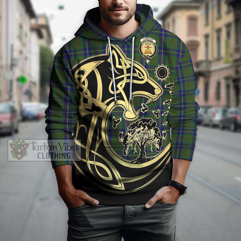 Cameron of Lochiel Hunting Tartan Hoodie with Family Crest Celtic Wolf Style Zip Hoodie - Tartan Vibes Clothing