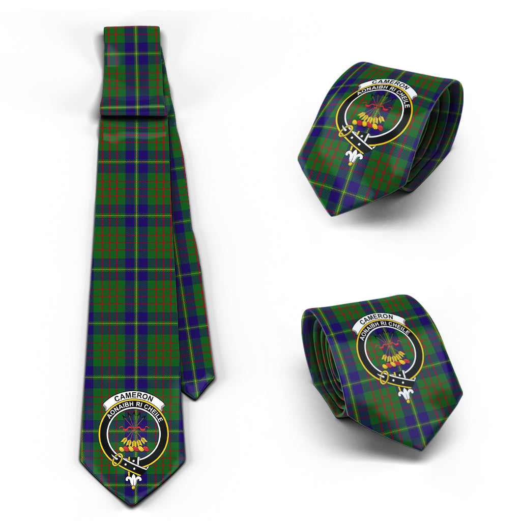 Cameron of Lochiel Hunting Tartan Classic Necktie with Family Crest Necktie One Size - Tartan Vibes Clothing