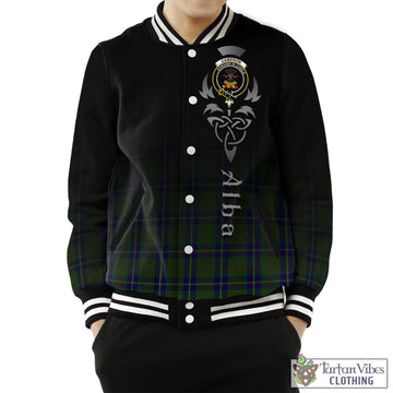 Cameron of Lochiel Hunting Tartan Baseball Jacket Featuring Alba Gu Brath Family Crest Celtic Inspired