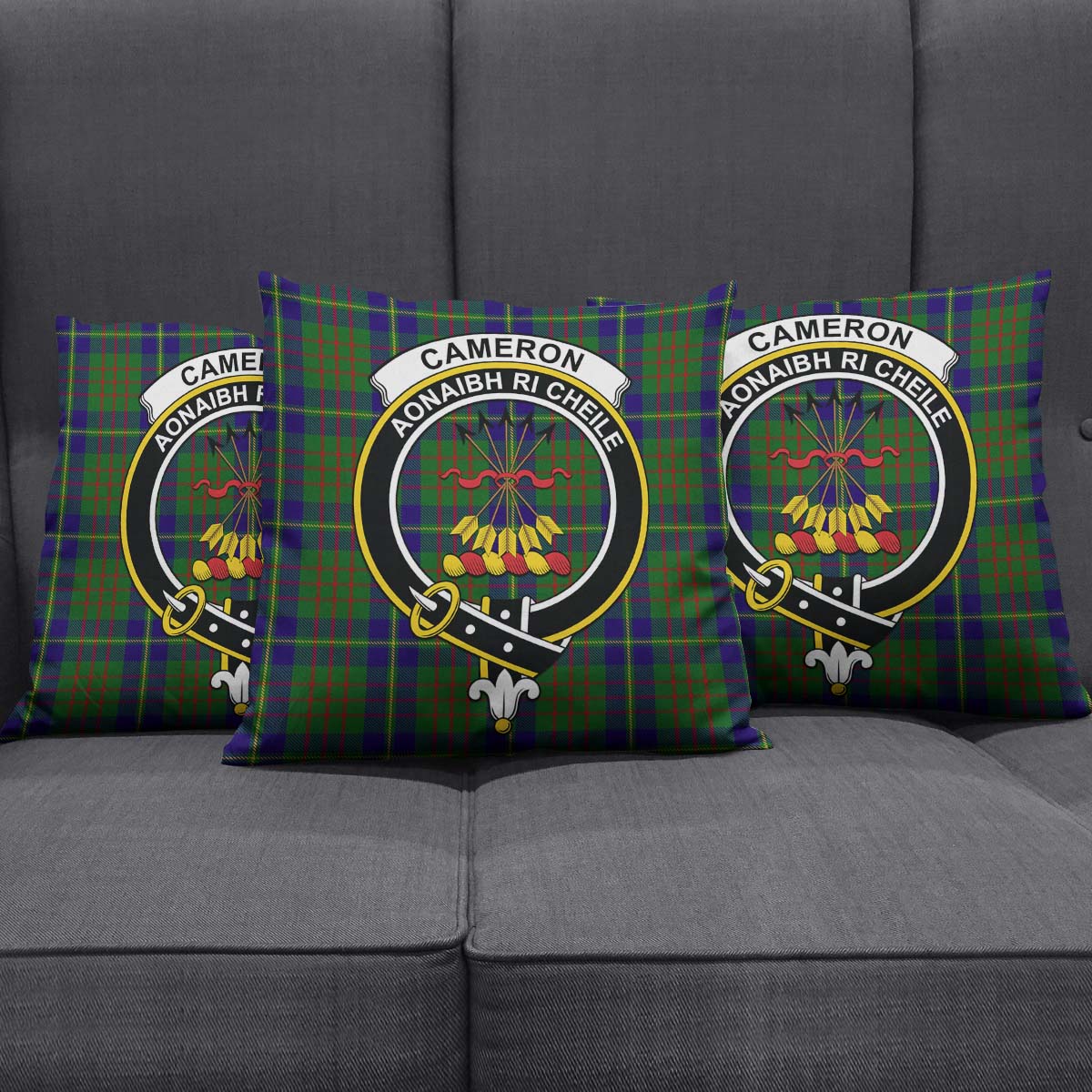 Cameron of Lochiel Hunting Tartan Pillow Cover with Family Crest Square Pillow Cover - Tartanvibesclothing