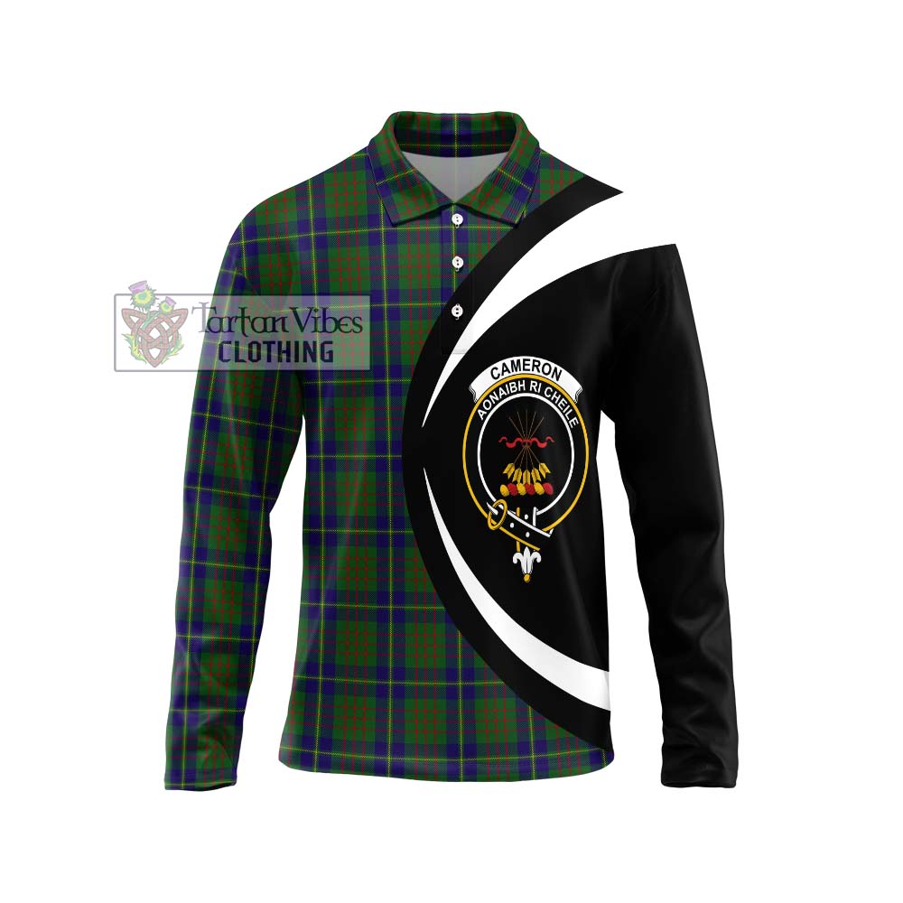 Cameron of Lochiel Hunting Tartan Long Sleeve Polo Shirt with Family Crest Circle Style Unisex - Tartan Vibes Clothing