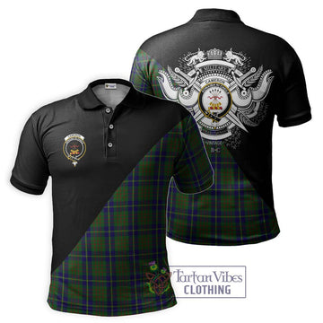 Cameron of Lochiel Hunting Tartan Polo Shirt with Family Crest and Military Logo Style