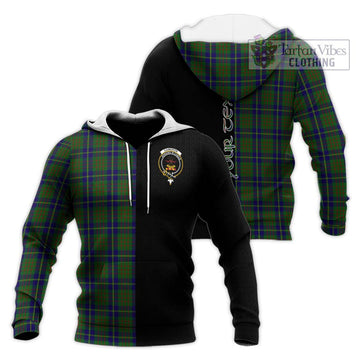 Cameron of Lochiel Hunting Tartan Knitted Hoodie with Family Crest and Half Of Me Style