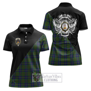 Cameron of Lochiel Hunting Tartan Women's Polo Shirt with Family Crest and Military Logo Style