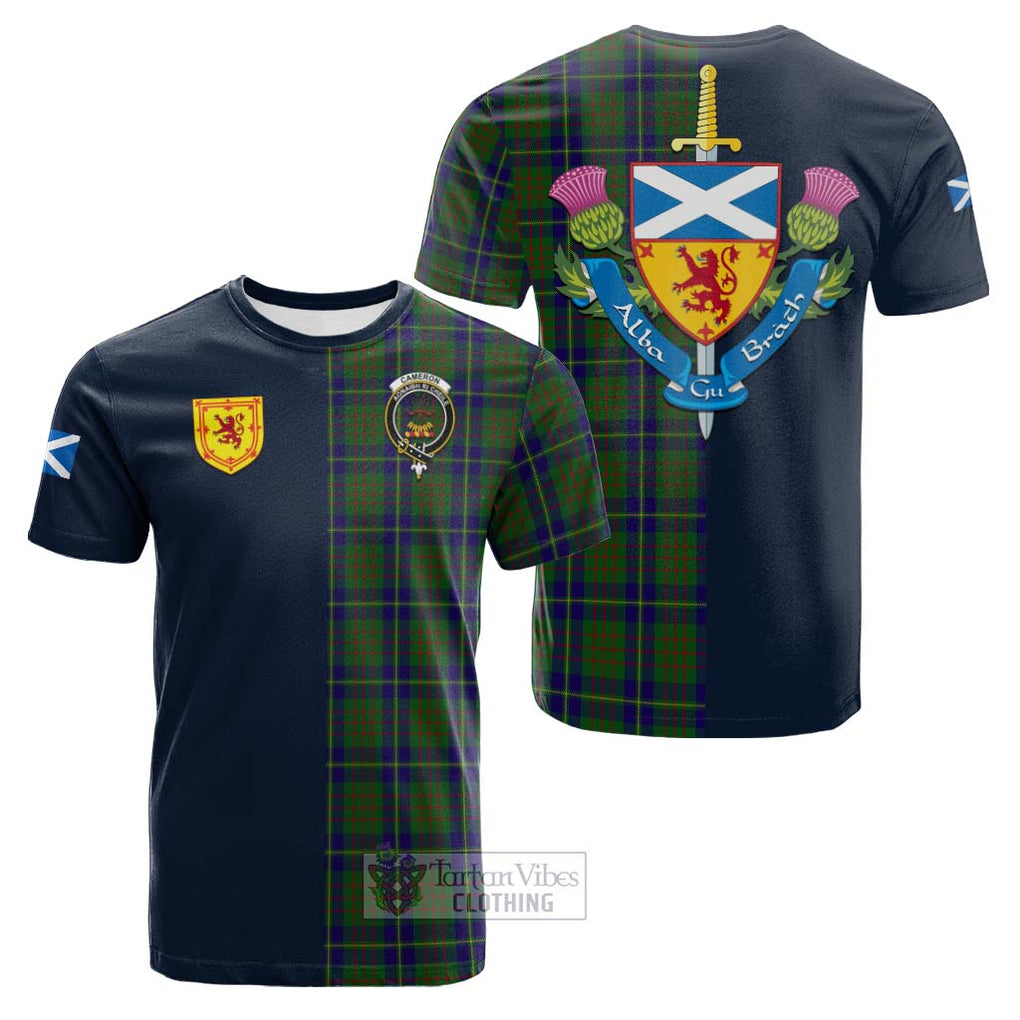 Tartan Vibes Clothing Cameron of Lochiel Hunting Tartan Cotton T-shirt with Scottish Lion Royal Arm Half Style