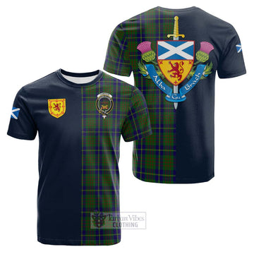 Cameron of Lochiel Hunting Tartan Cotton T-shirt with Scottish Lion Royal Arm Half Style