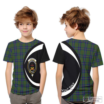 Cameron of Lochiel Hunting Tartan Kid T-Shirt with Family Crest Circle Style