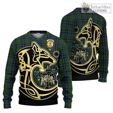 Cameron of Lochiel Hunting Tartan Ugly Sweater with Family Crest Celtic Wolf Style