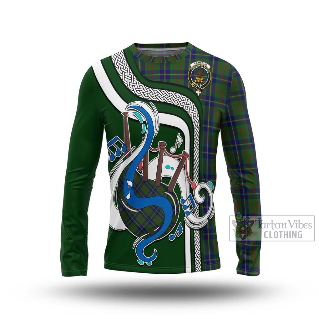 Tartan Vibes Clothing Cameron of Lochiel Hunting Tartan Long Sleeve T-Shirt with Epic Bagpipe Style