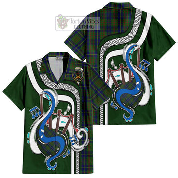 Cameron of Lochiel Hunting Tartan Short Sleeve Button Shirt with Epic Bagpipe Style