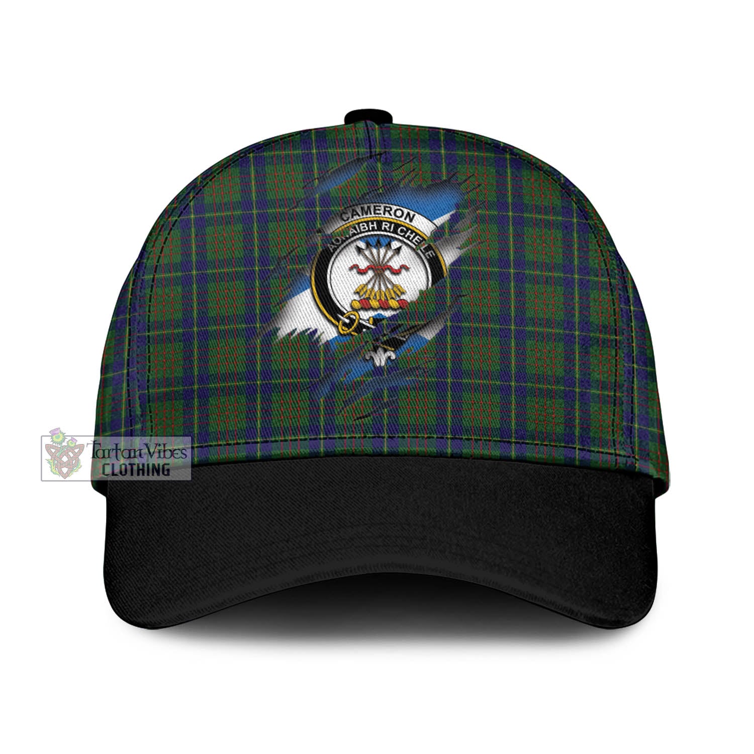 Tartan Vibes Clothing Cameron of Lochiel Hunting Tartan Classic Cap with Family Crest In Me Style