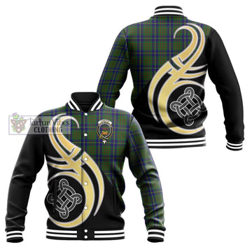 Cameron of Lochiel Hunting Tartan Baseball Jacket with Family Crest and Celtic Symbol Style