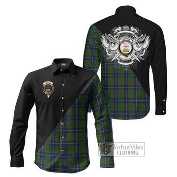 Cameron of Lochiel Hunting Tartan Long Sleeve Button Shirt with Family Crest and Military Logo Style