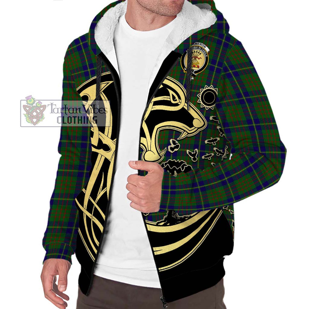 Cameron of Lochiel Hunting Tartan Sherpa Hoodie with Family Crest Celtic Wolf Style Unisex S - Tartan Vibes Clothing