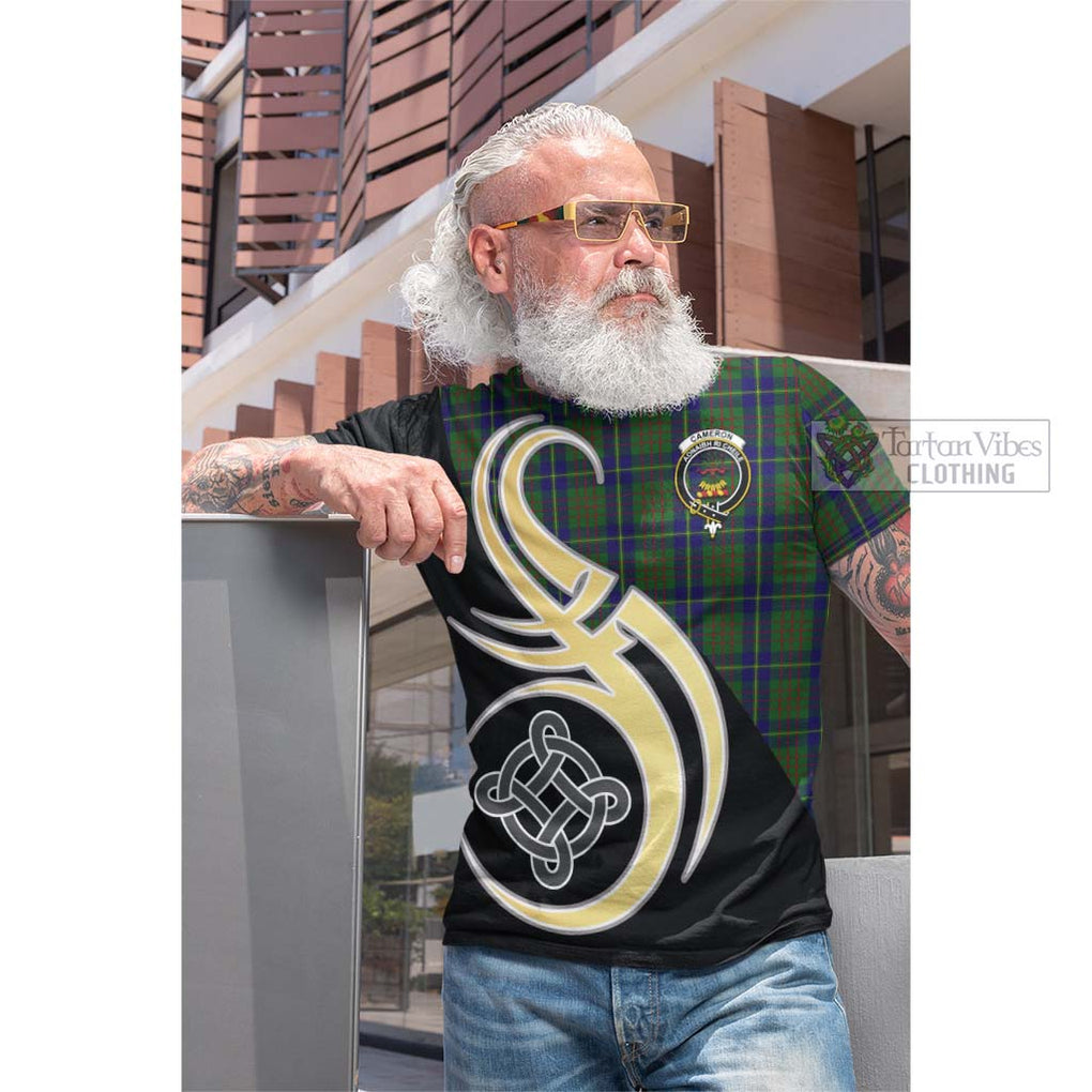 Tartan Vibes Clothing Cameron of Lochiel Hunting Tartan Cotton T-shirt with Family Crest and Celtic Symbol Style