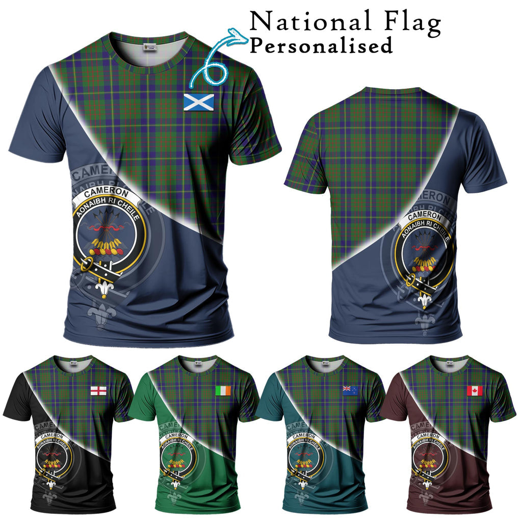 Cameron of Lochiel Hunting Tartan T-Shirt with Personalised National Flag and Family Crest Half Style Kid's Shirt - Tartanvibesclothing Shop