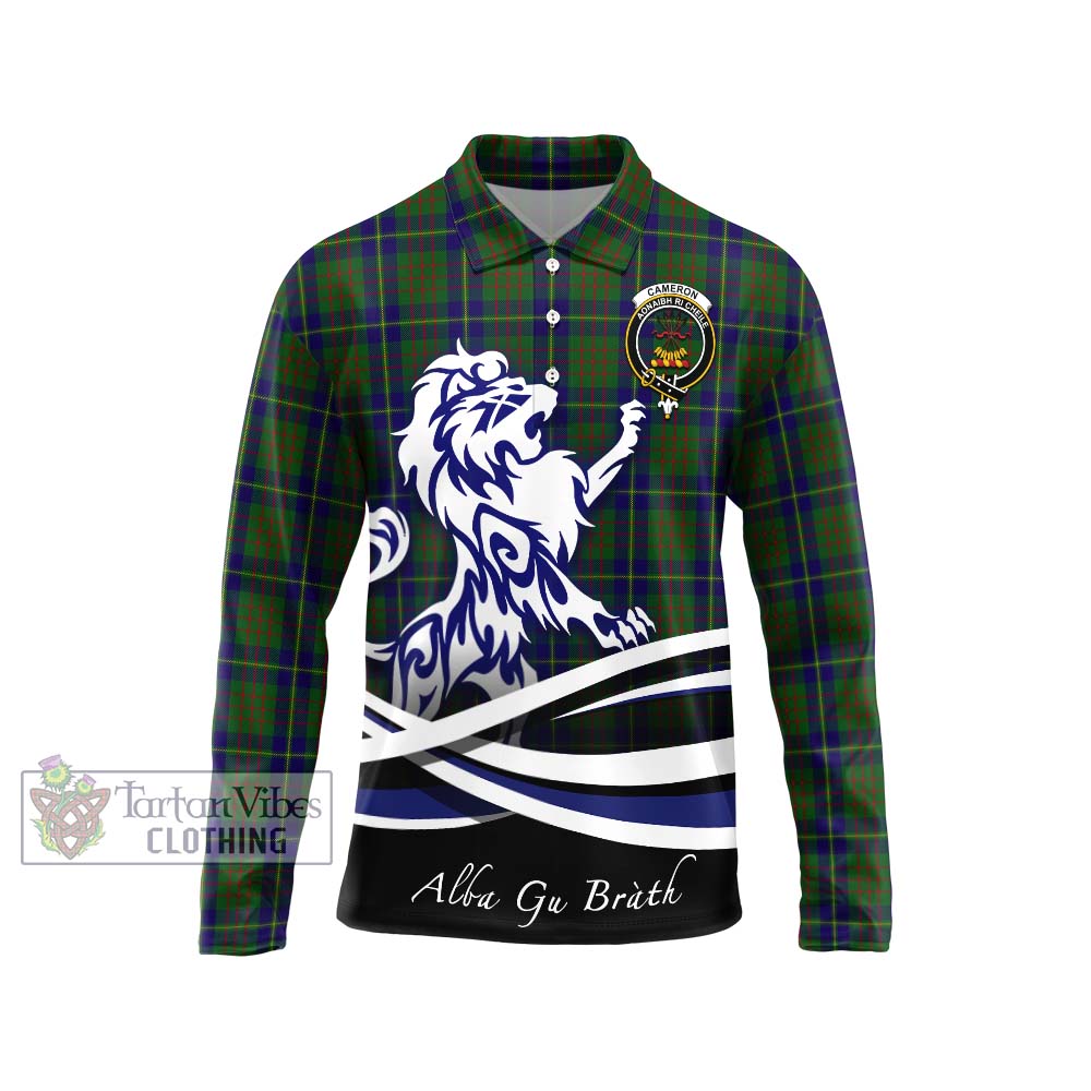 Cameron of Lochiel Hunting Tartan Long Sleeve Polo Shirt with Alba Gu Brath Regal Lion Emblem Unisex - Tartanvibesclothing Shop