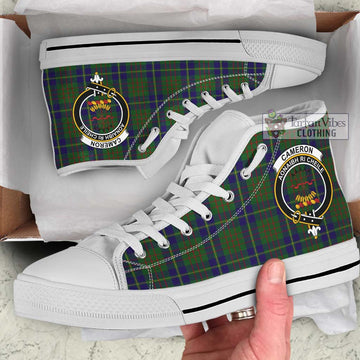 Cameron of Lochiel Hunting Tartan High Top Shoes with Family Crest