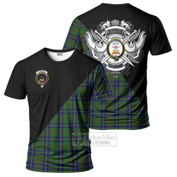 Cameron of Lochiel Hunting Tartan T-Shirt with Family Crest and Military Logo Style