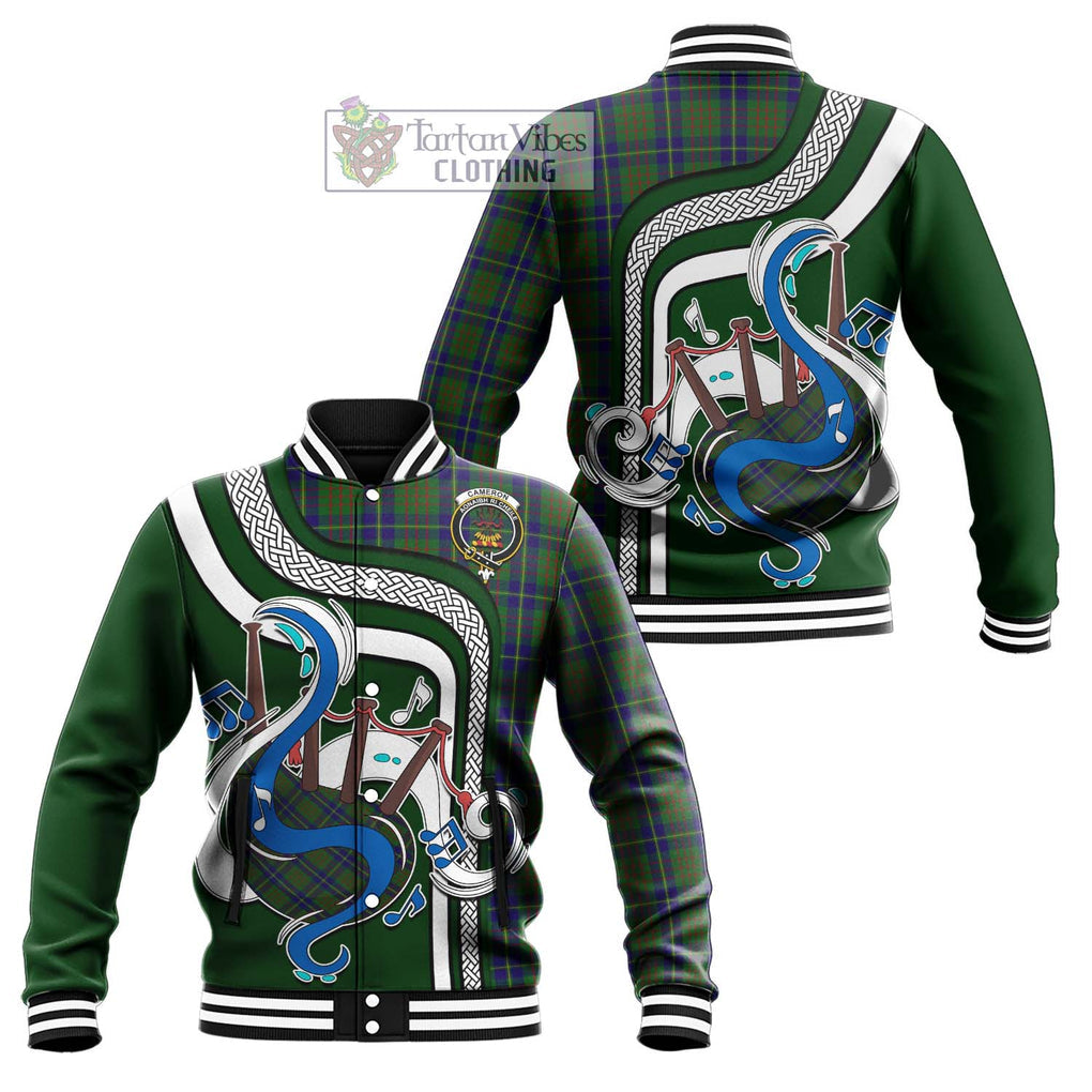 Tartan Vibes Clothing Cameron of Lochiel Hunting Tartan Baseball Jacket with Epic Bagpipe Style