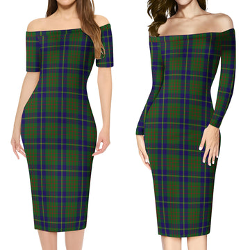 Cameron of Lochiel Hunting Tartan Off Shoulder Lady Dress